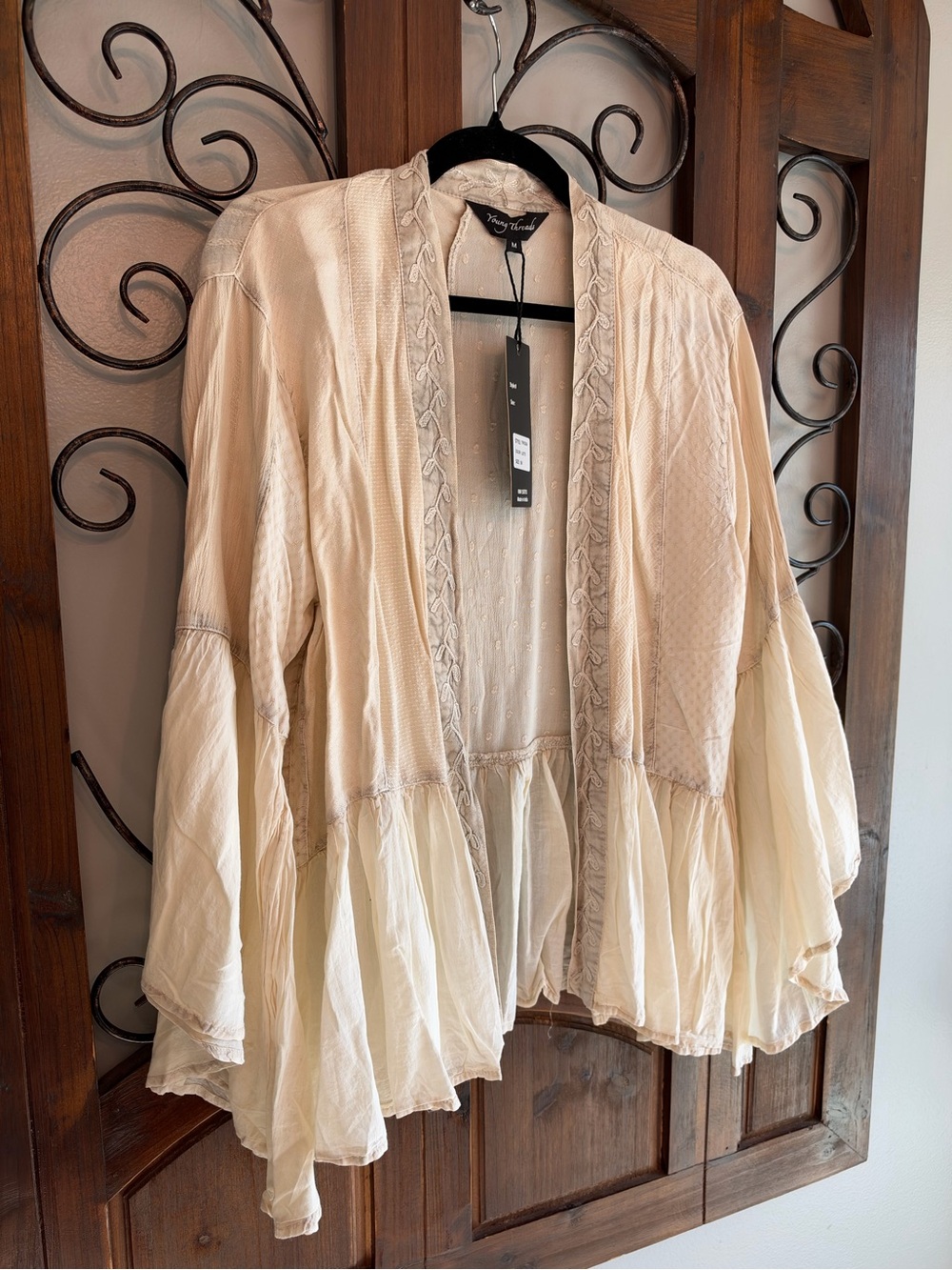 Lightweight Cream Ruffled Open-Front Women's Tunic by Free People